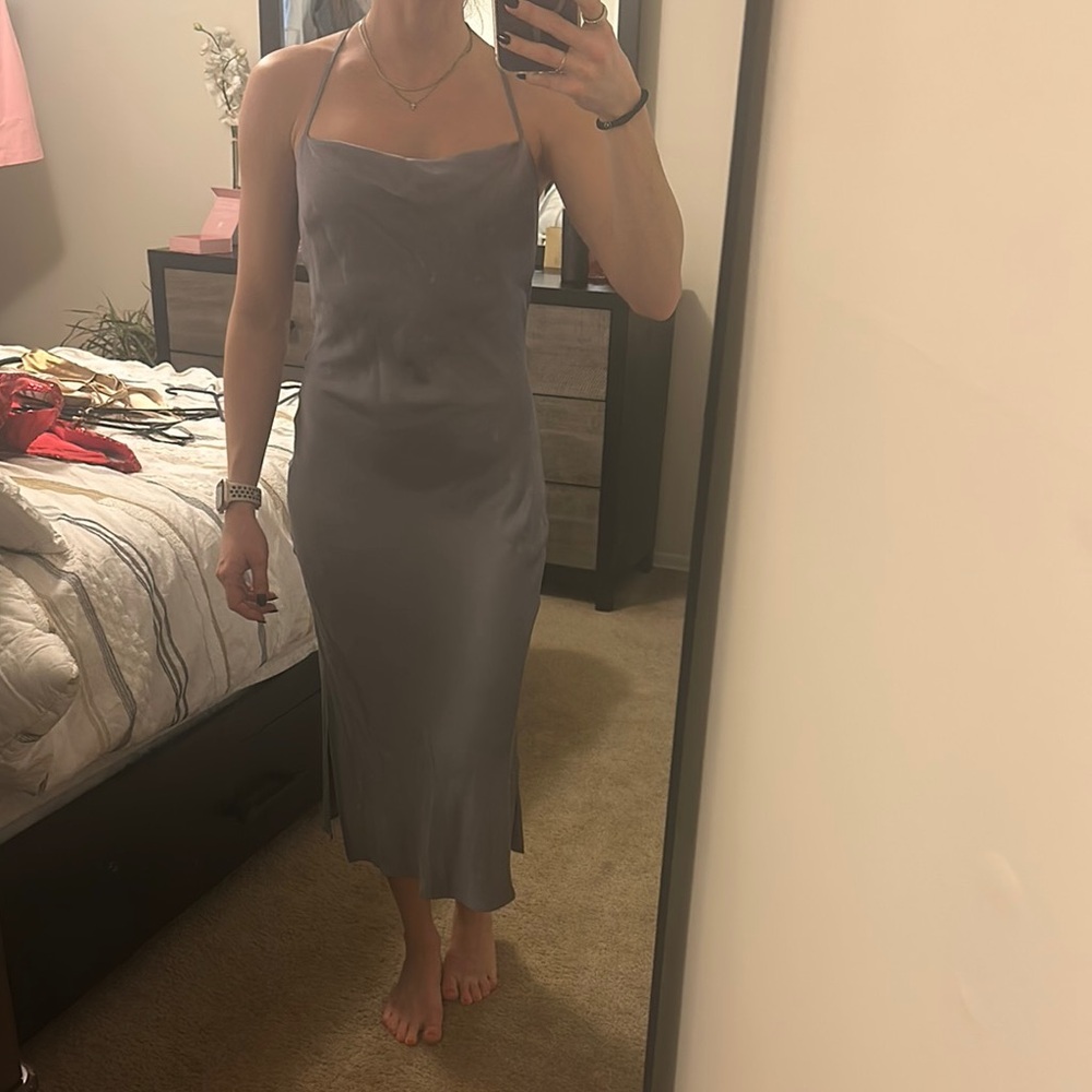 Elegant Gray Satin Slip Dress